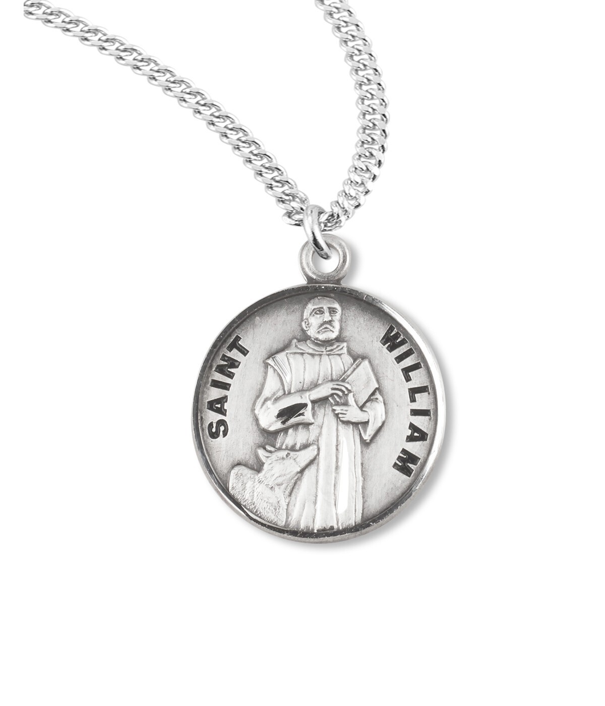 925 Sterling Silver Saint William Pendant Medal Christian Necklace Made in USA