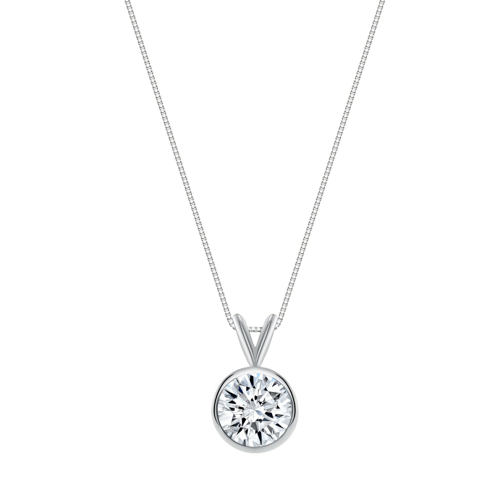 3 Ct Round Cut Created Diamond Real 14K White Gold Bezel Pendant 18″ Necklace