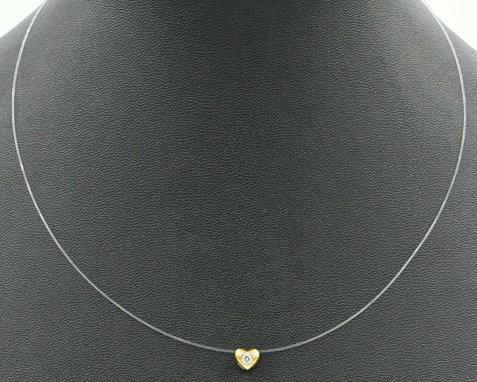 Beautiful 14K Yellow Gold Solitaire Diamond Heart Fish Wire Pendant Necklace 16″
