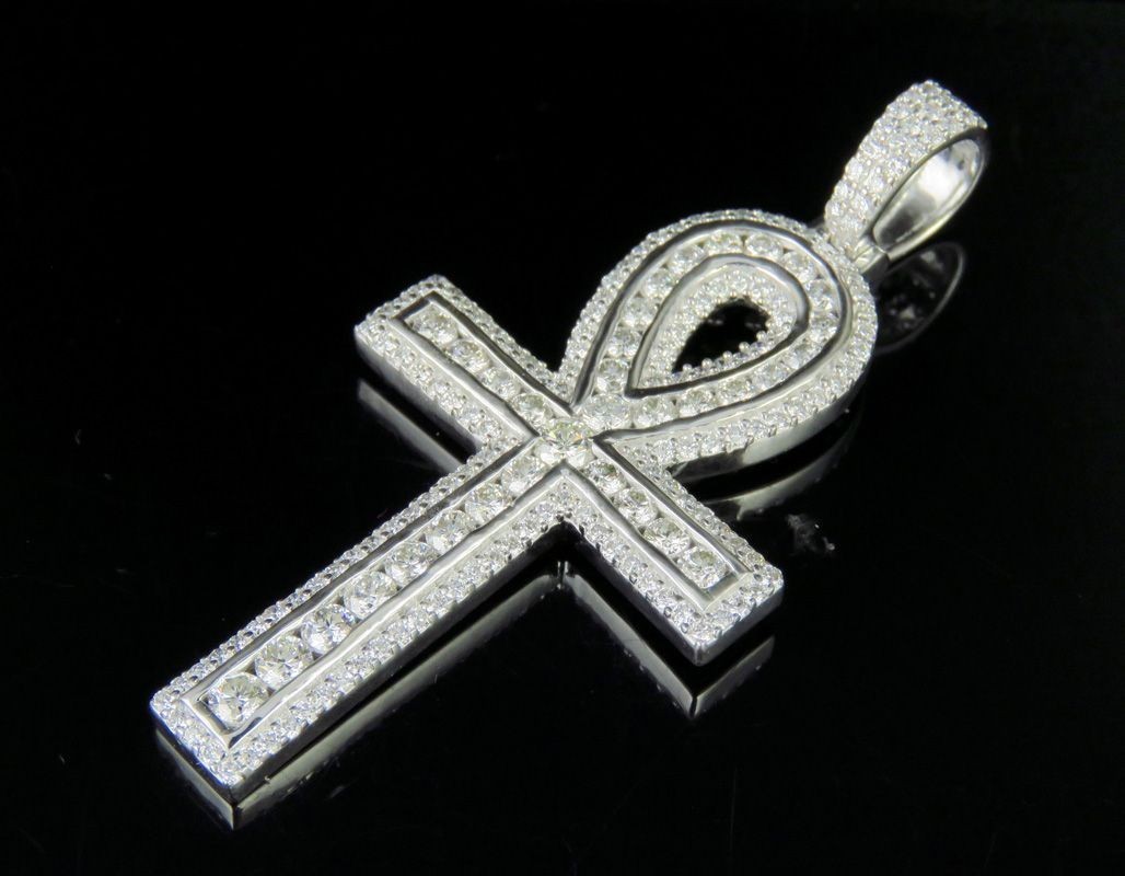 2.25Ct Round Lab Created Diamond Ankh Cross Pendant 14K White Gold Plated Silver