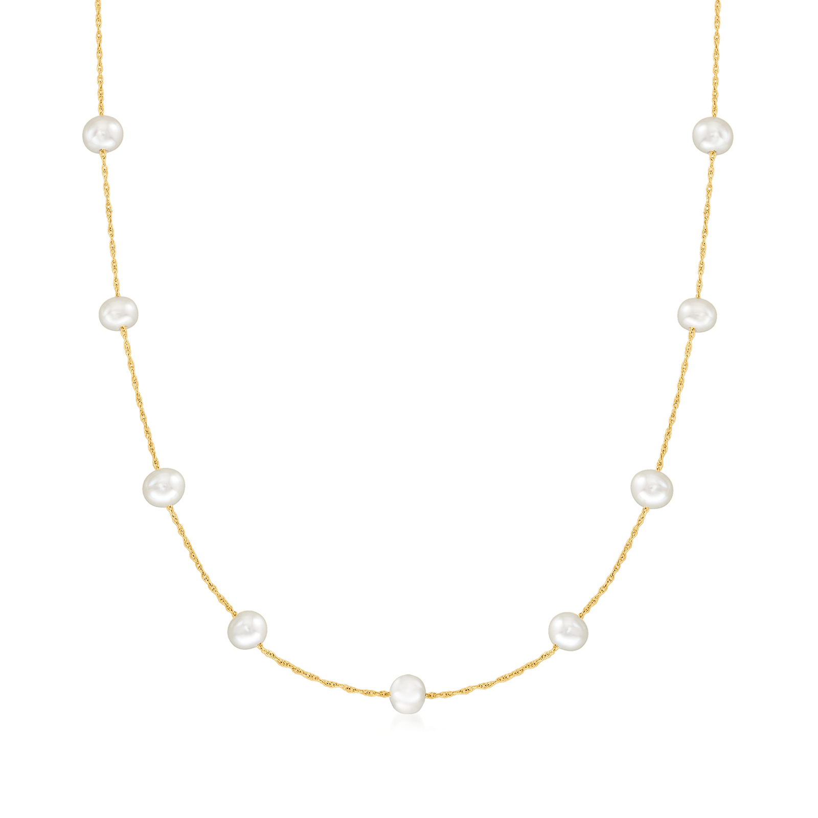 Ross-Simons 5-5.5mm Cultured Pearl Station Necklace in 14kt Yellow Gold