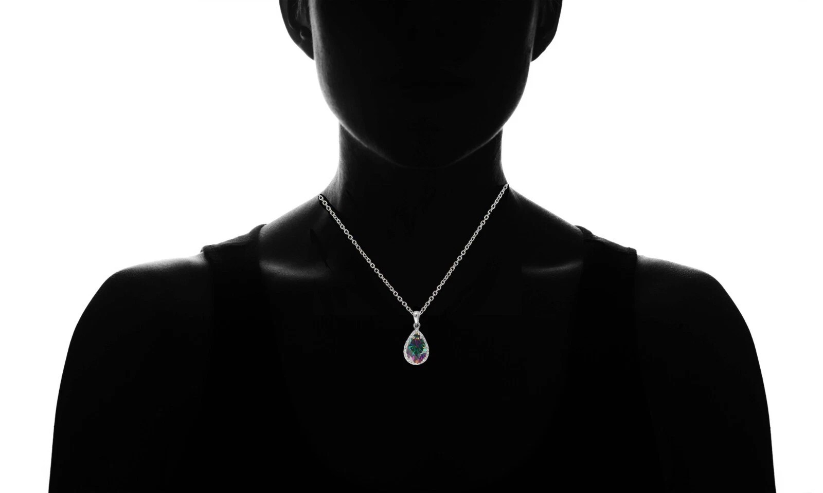 Women’s 925 Sterling Silver 4.00 CTTW Mystic Topaz Pear Cut Pendant Necklace 18″
