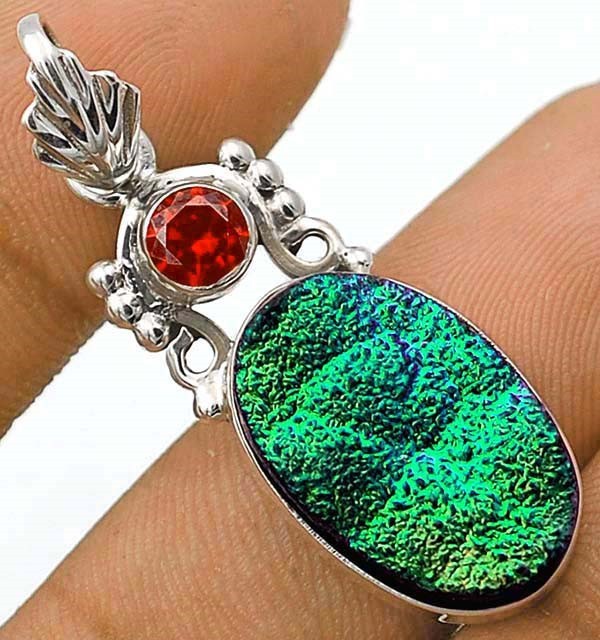 Natural Titanium Druzy & Fire Garnet 925 Solid Sterling Silver Pendant