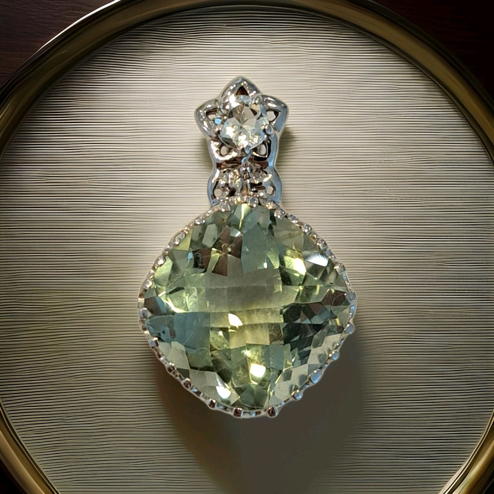Checker Board Cut Cushion Green Amethyst Pendant in 925 Silver Enhancer Bail