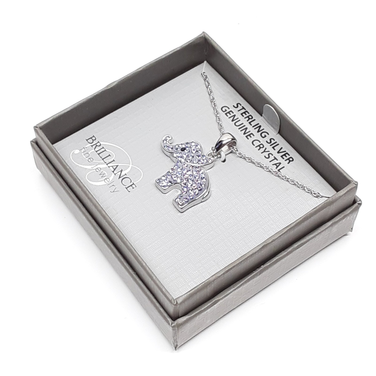 Elephant Genuine Crystal Pendent 925 Sterling Silver 18″ Necklace