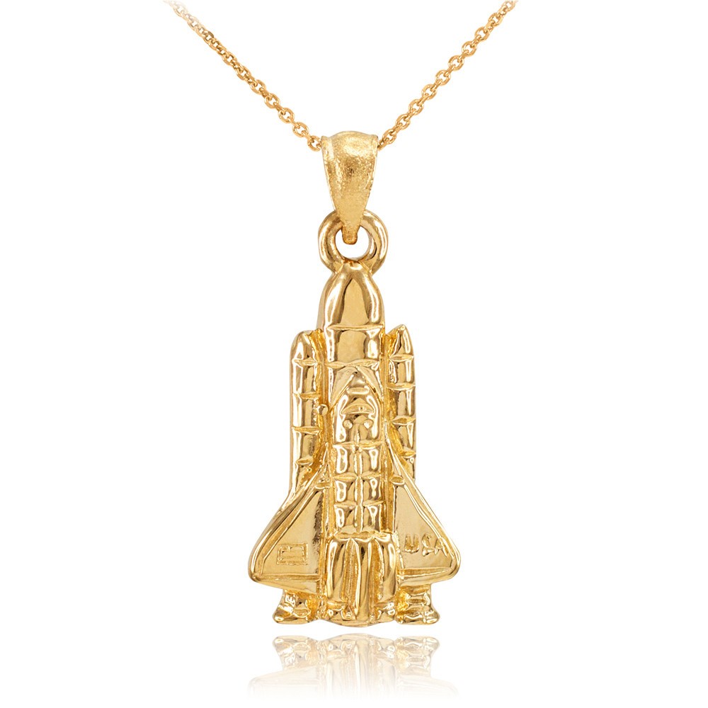 Solid Gold Space Shuttle Pendant Necklace (Available in Yellow/Rose/White Gold)