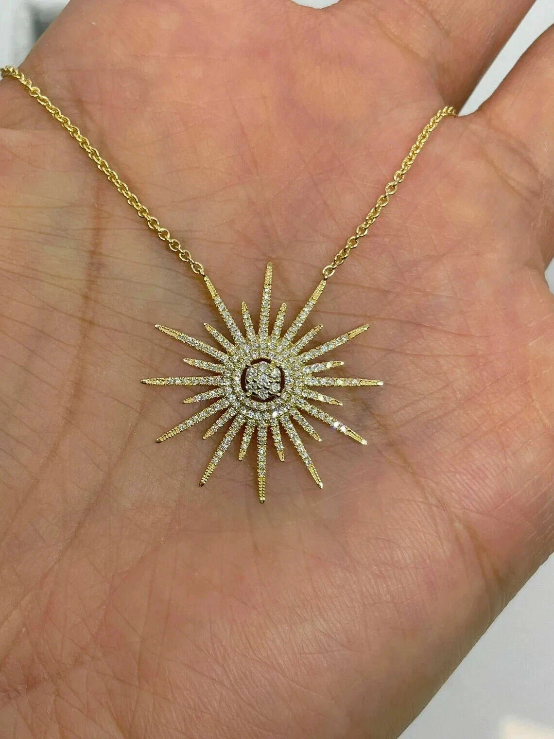 2.50Ct Round Cut Lab Created Diamond 14K Yellow Gold Plated Sun Pendant