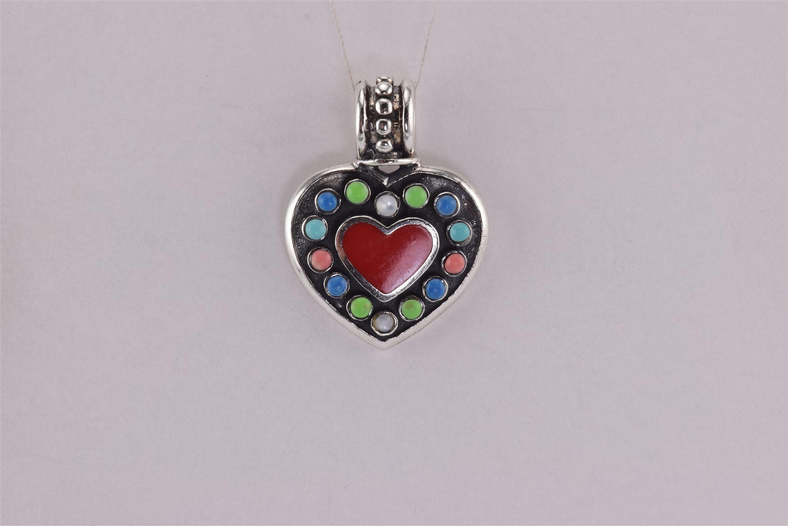 Sterling Silver 31mm x 26mm Mixed Gemstone Buttons Triple Heart Slider Pendant