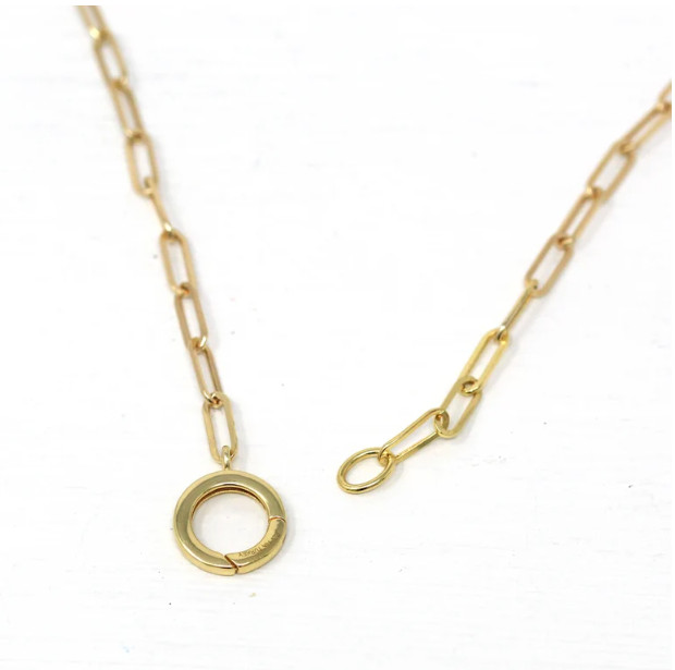 14k Yellow Gold Charm Clasp PAPERCLIP Link Chain Necklace 18 Inch 4 grams 3.2MM