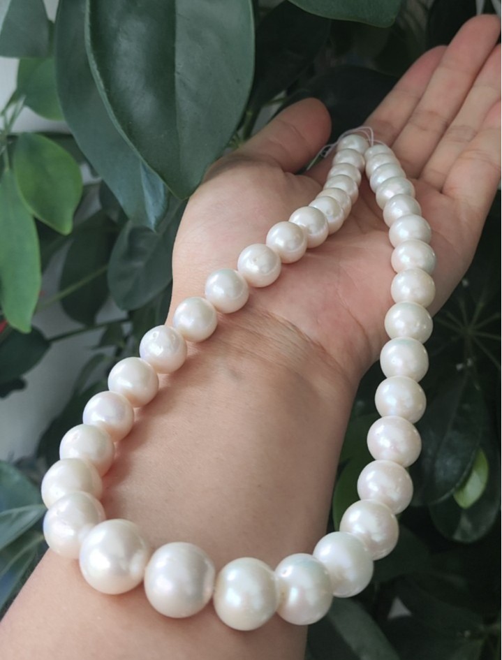 AAAAA 12-13 MM GENUINE NATURAL Australian south sea white pearl necklace 18″14k