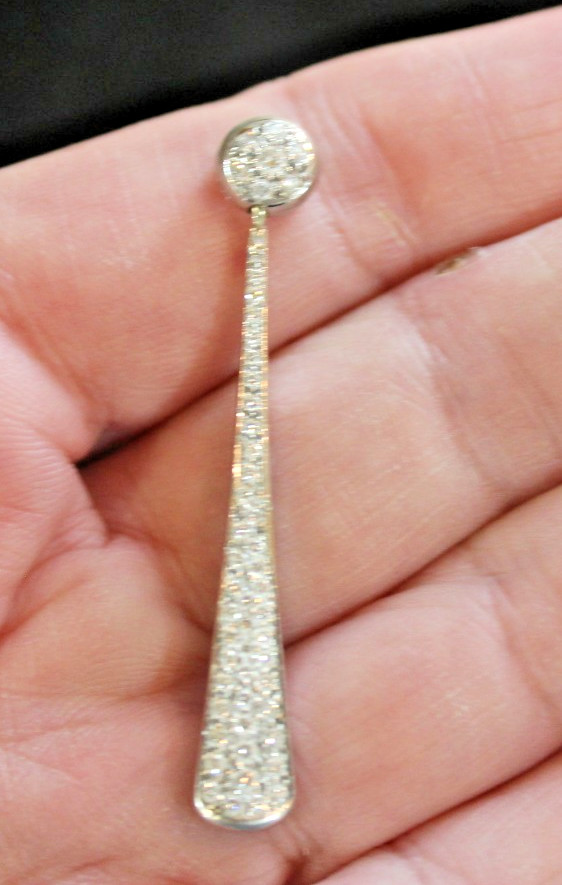 Vintage 18K White Gold Art Deco Round Pave Diamond Elongated Drop Pendant 4.3 g