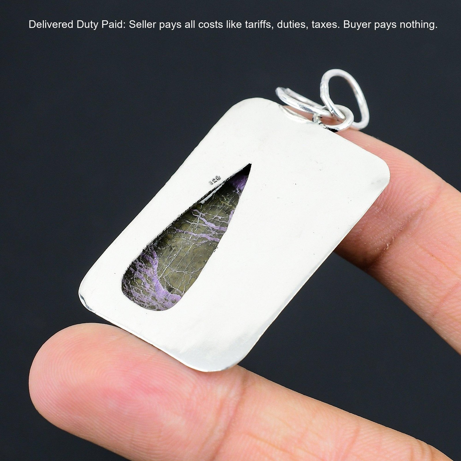 925 Silver Pear Purpurite Gemstone Wife Birthday Wedding Elegant Artisan Pendant