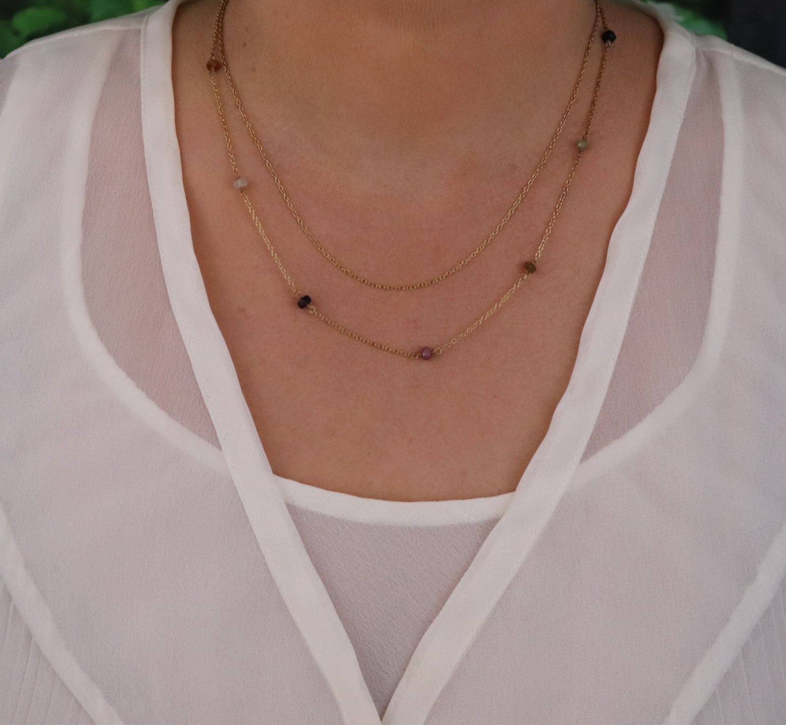 18k Gold Over Sterling Silver Natural Tourmaline Layered Necklace 15 to 17.5