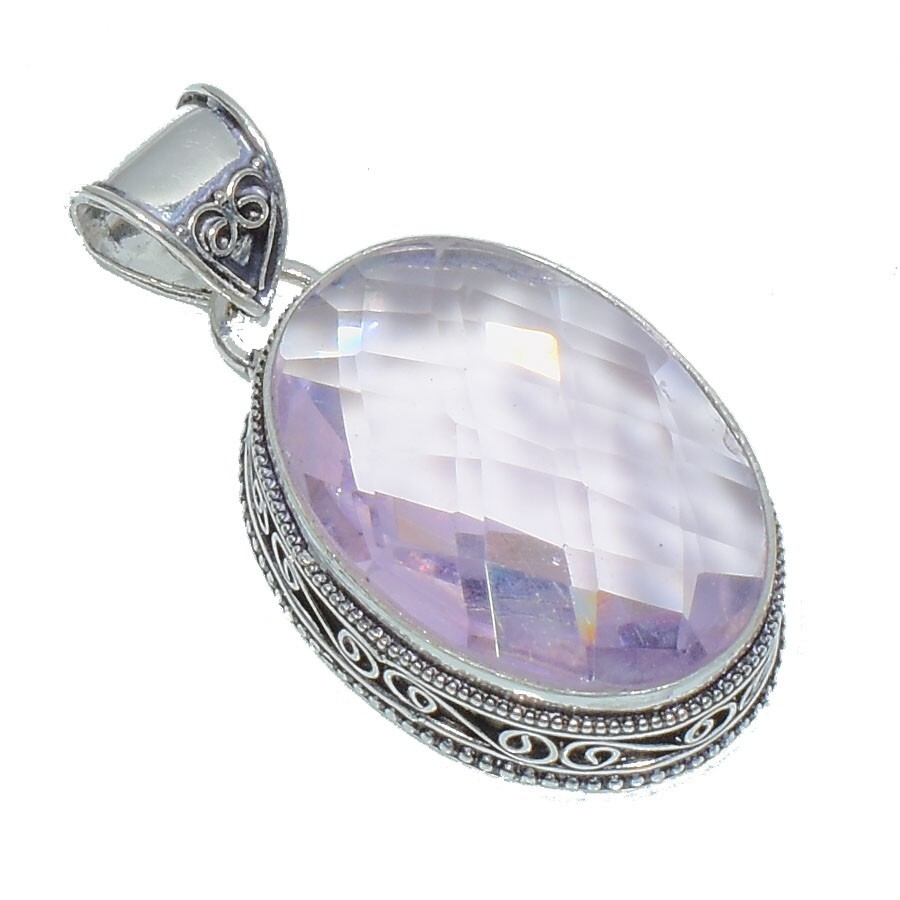 Pink Morganite Gemstone Handmade 925 Sterling Silver Jewelry Oval Cut Pendant