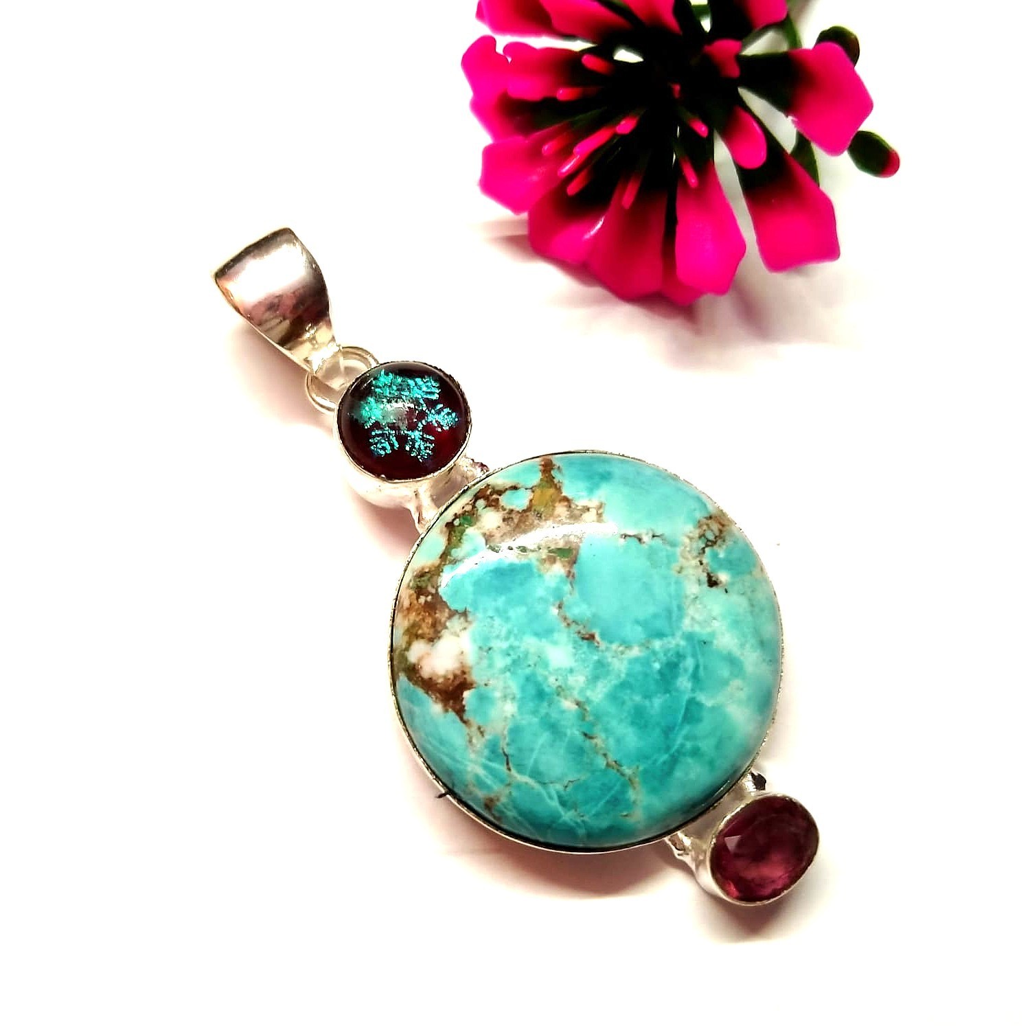 Multicolor Gemstone Handmade 925 Sterling Silver Jewelry Pendant Sz-2.4″