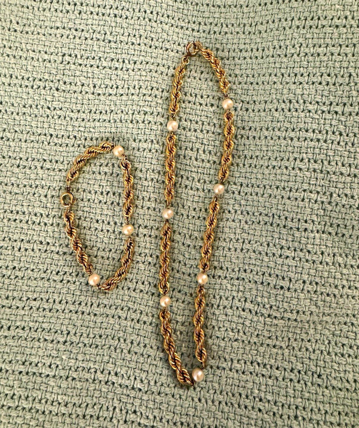 Vintage Binder Bros 12K Goldfield Pearl Rope Necklace & Matching Bracelet Set
