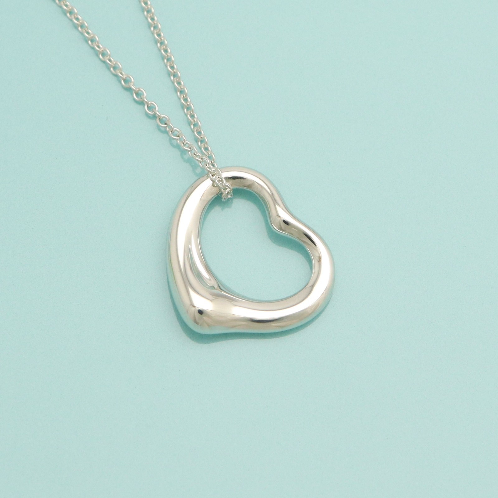 Tiffany & Co. Elsa Peretti 16mm Open Heart Pendant Necklace 16.1″ Silver 925