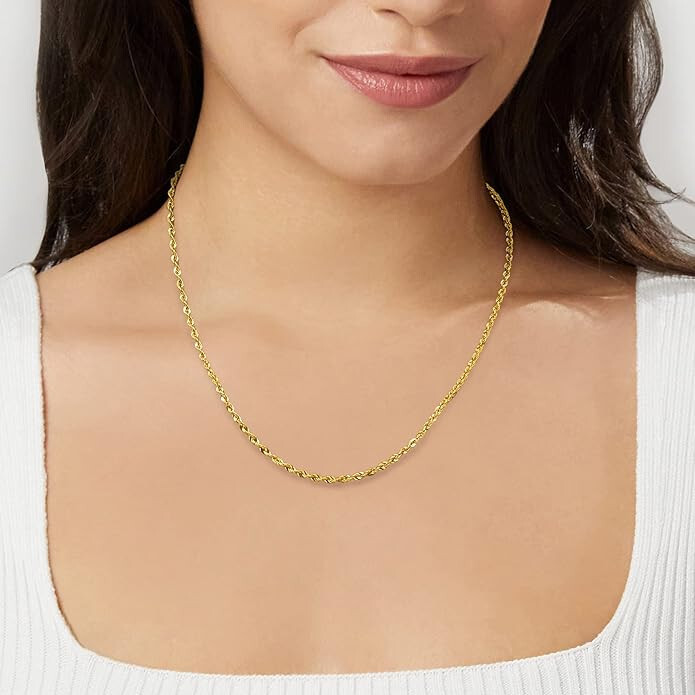 Rope Chain Braided Necklace Solid Gold Plated 2mm for Men Women 20″ Daily Wear