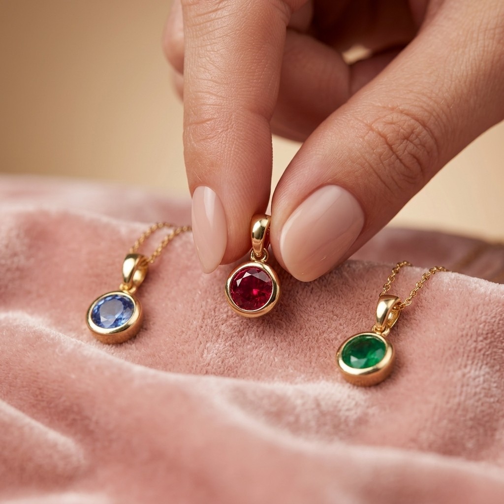 Gold Birthstone Necklace 925 Sterling Silver Bezel Pendant Gift
