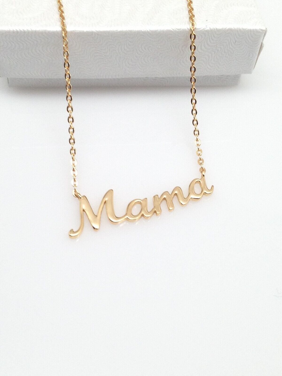 925 Sterling Silver Script Mama Pendant Necklace Gold 31mm(1.22″) 15.25-17.25″