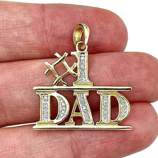 0.10CTW Real Diamond 10K Yellow Gold #1 DAD Pendant 1″
