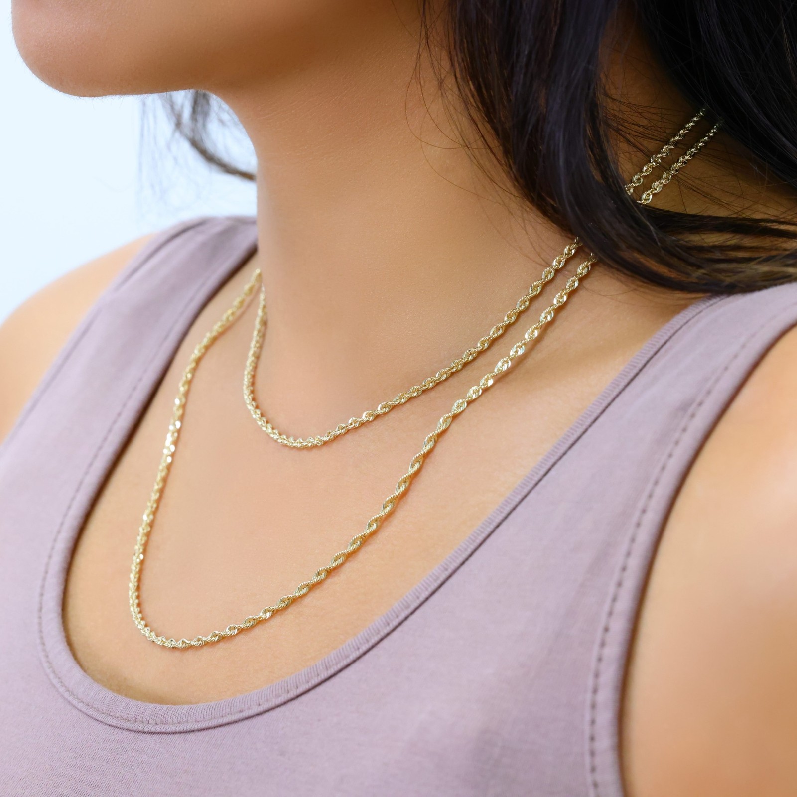 10K Yellow Gold Womens 2.5mm Rope Chain Laser Diamond Cut Pendant Necklace 16″