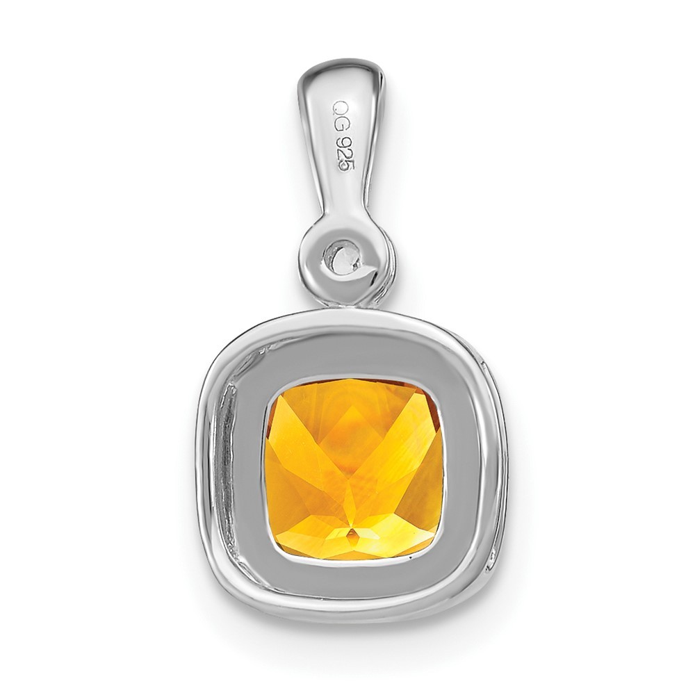 14k White Gold Cushion Citrine and Diamond Pendant 1.24gm L-0.65 Inch