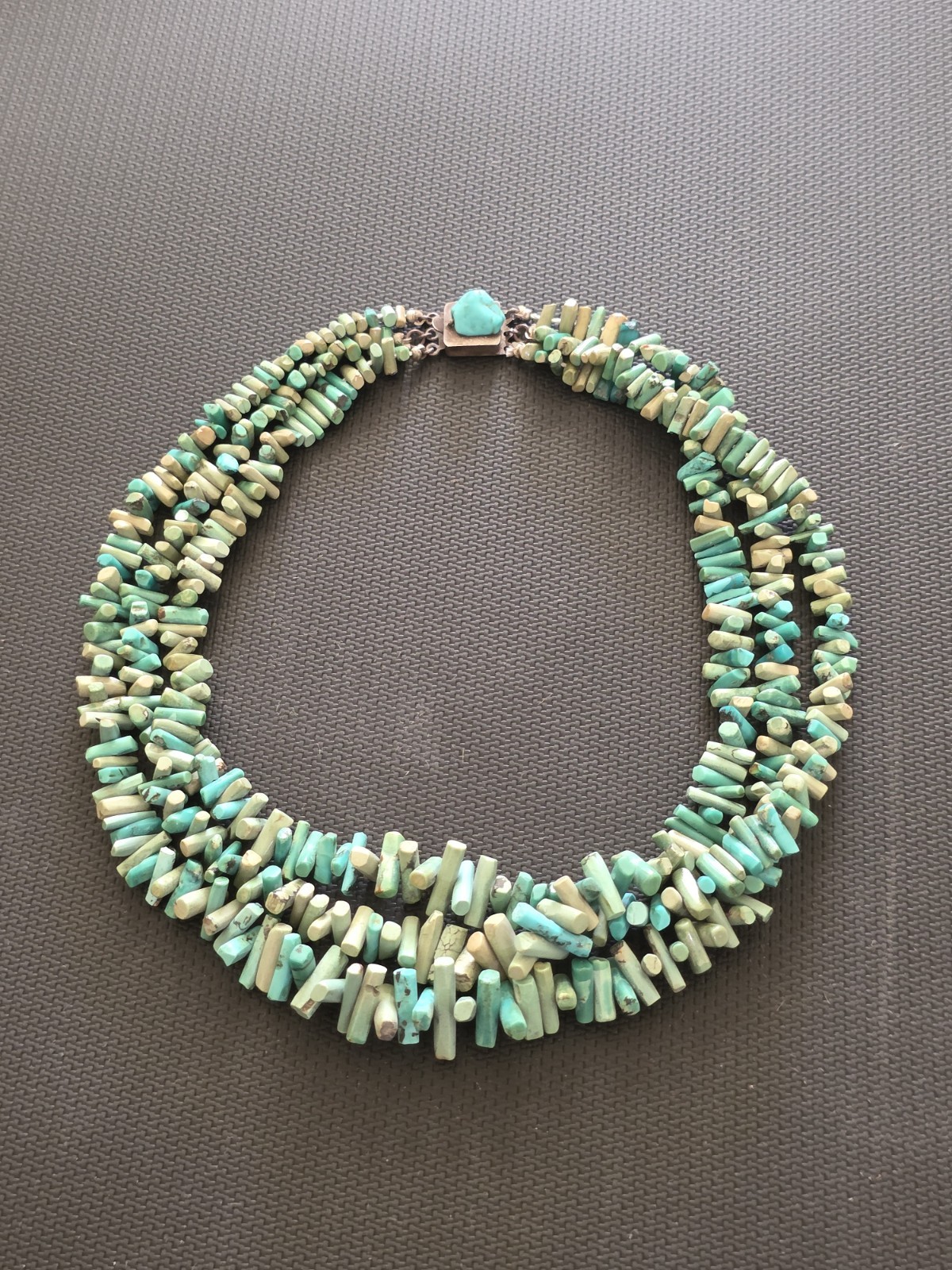 Vintage sterling silver clasp turquoise necklace 13 In