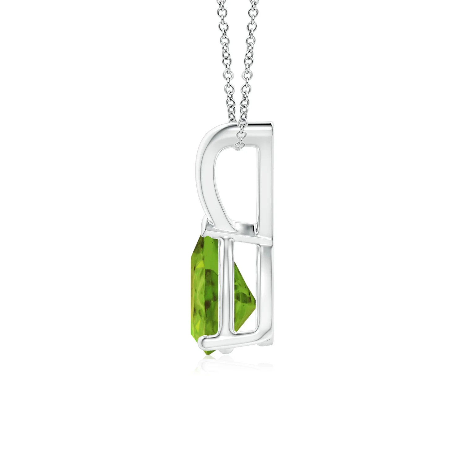 Angara Natural V-Bale Pear-Shaped Peridot Solitaire Pendant Necklace in Silver