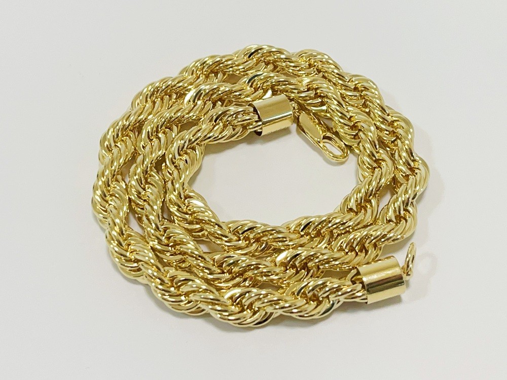 10K Yellow Gold SOLID Rope Chain Necklace Diamond Cut Real Gold 10mm 22inch