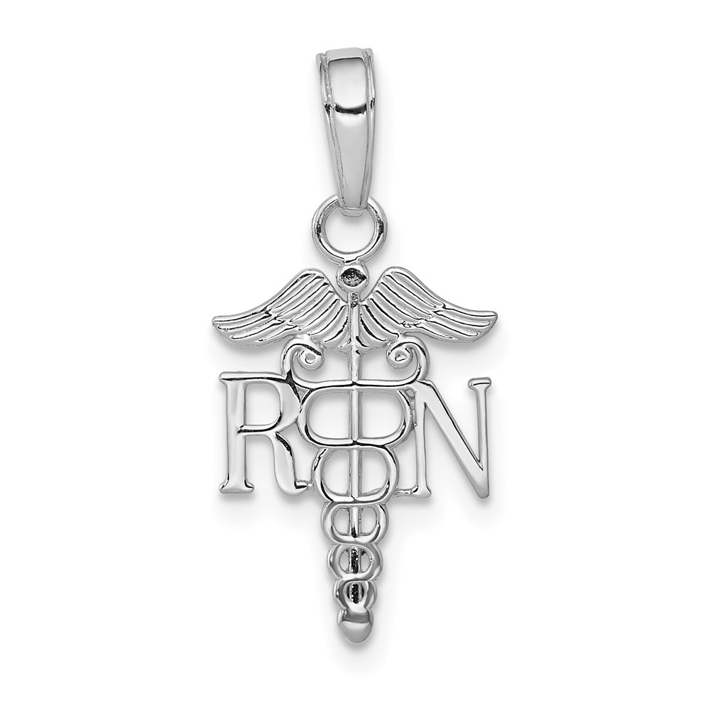10K White Gold RN Caduceus Pendant 0.52gm L-19.4 mm, W-11.13 mm