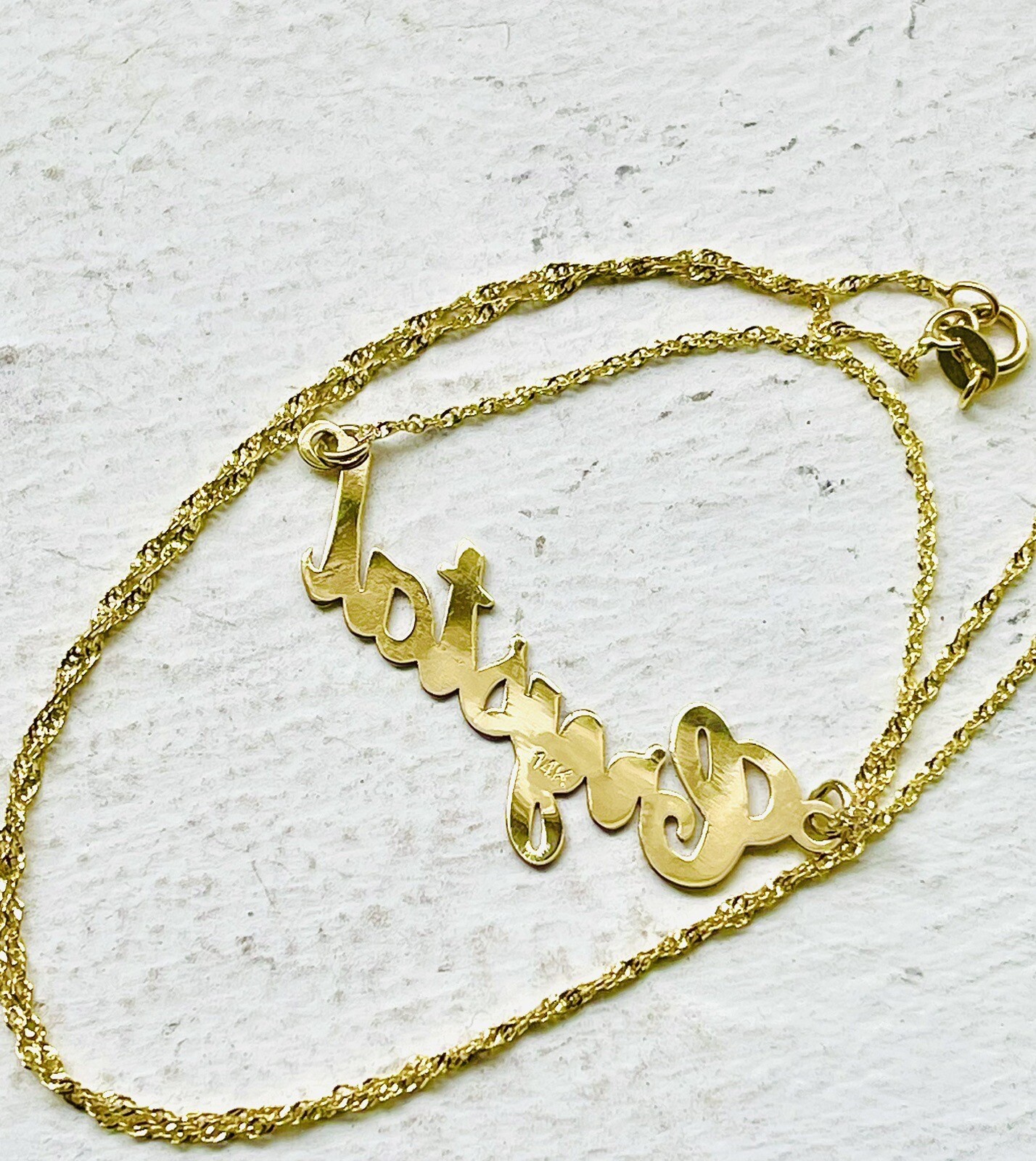 14K Authentic Personalized Custom Name Necklace with Star Dust (Dia-Cut) finish.