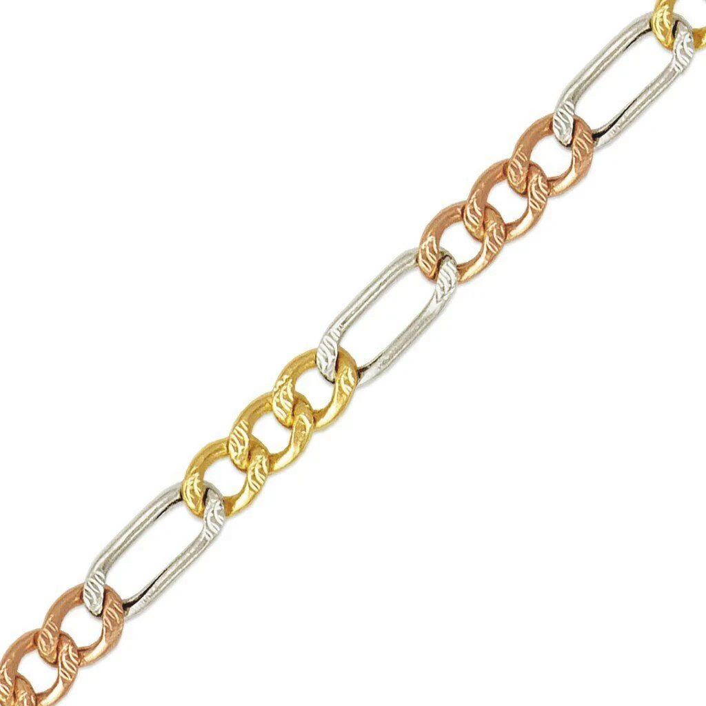 Real 10K Tri-Color Gold Hollow Figaro Chain Necklace 2.5-5mm 16-28in Men Women