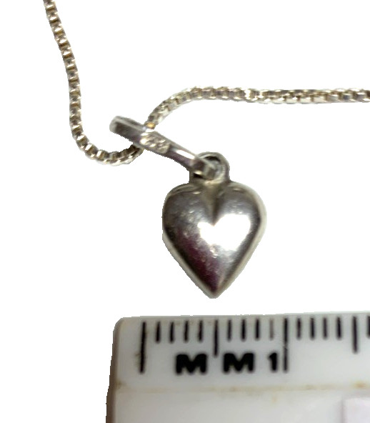 16” Stamped Silver 925 Dainty Thin Box Chain Tiny Heart Necklace Made In Italy