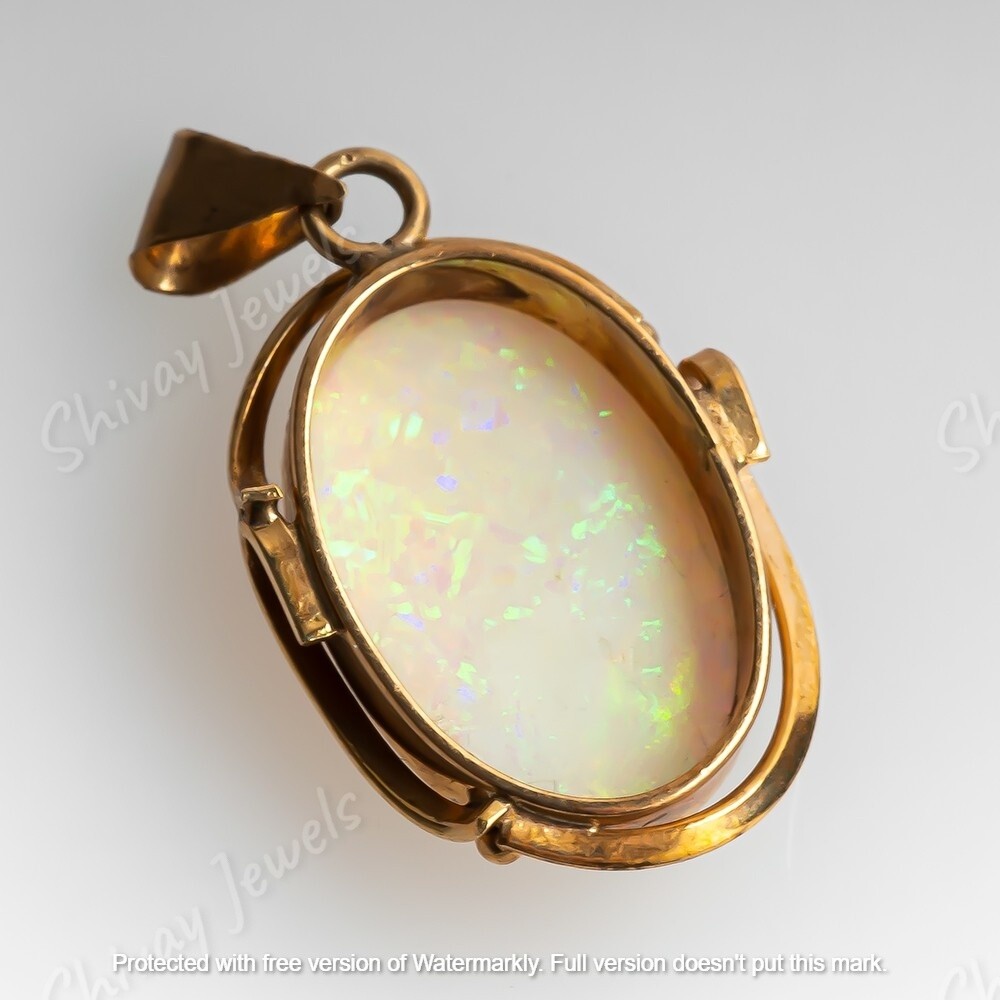Genuine Fire Opal 2Ct Oval Cut Solitaire Pendant 14K Yellow Gold Plated Silver