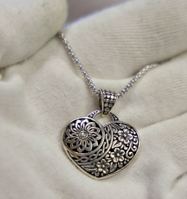 Sterling ATI Heart Pendant on Adjustable Silver Chain 16-18″