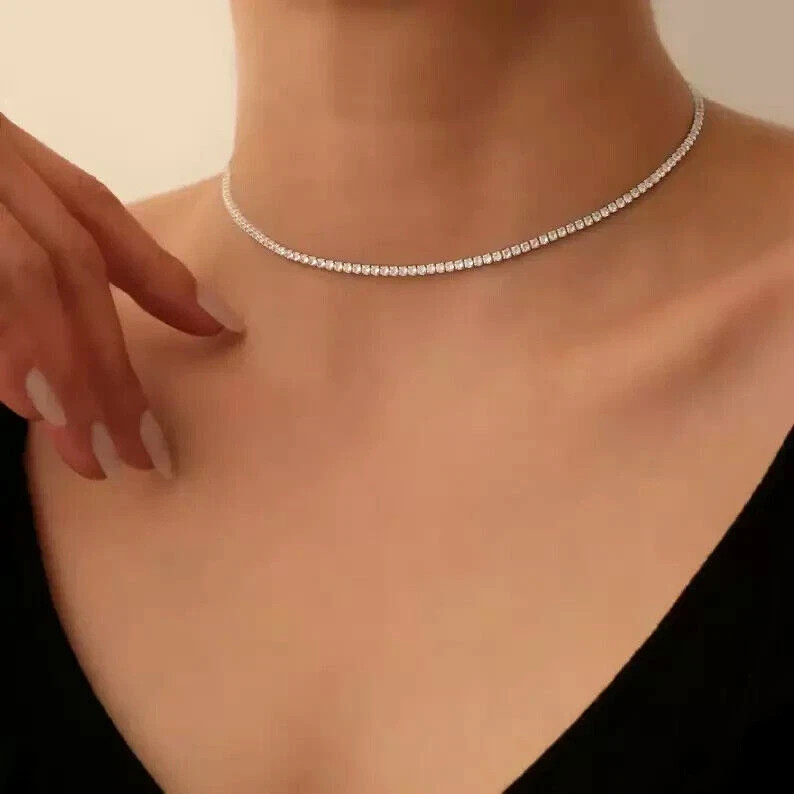 7 Ct Round Cut White Moissanite Women’s Tennis Necklace 14k White Gold Plated