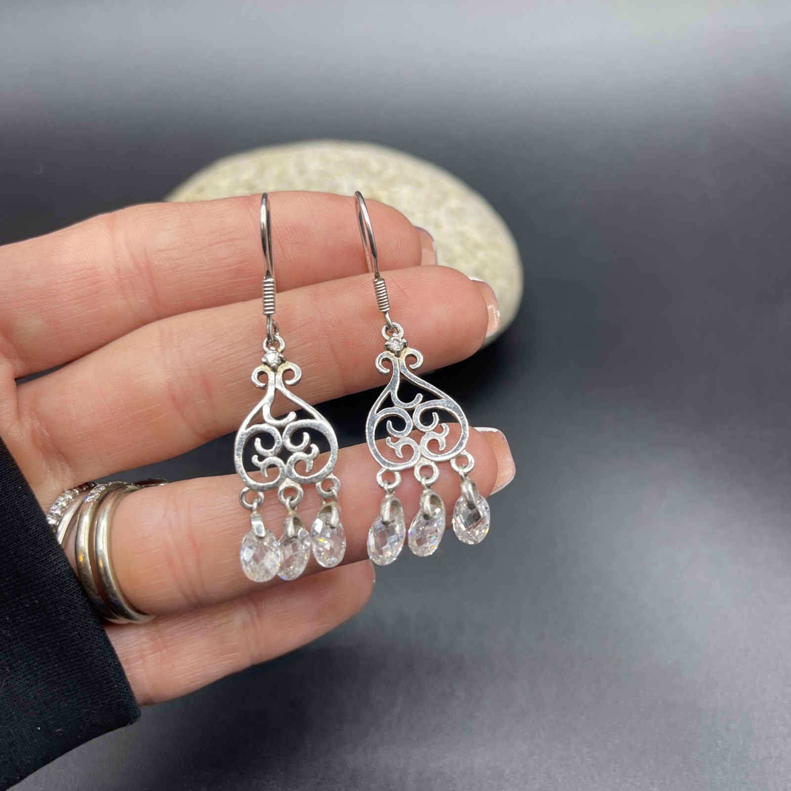 Stunning 925 Sterling Silver Dangle Earrings **A MUST SEE BEAUTIFUL** #I190
