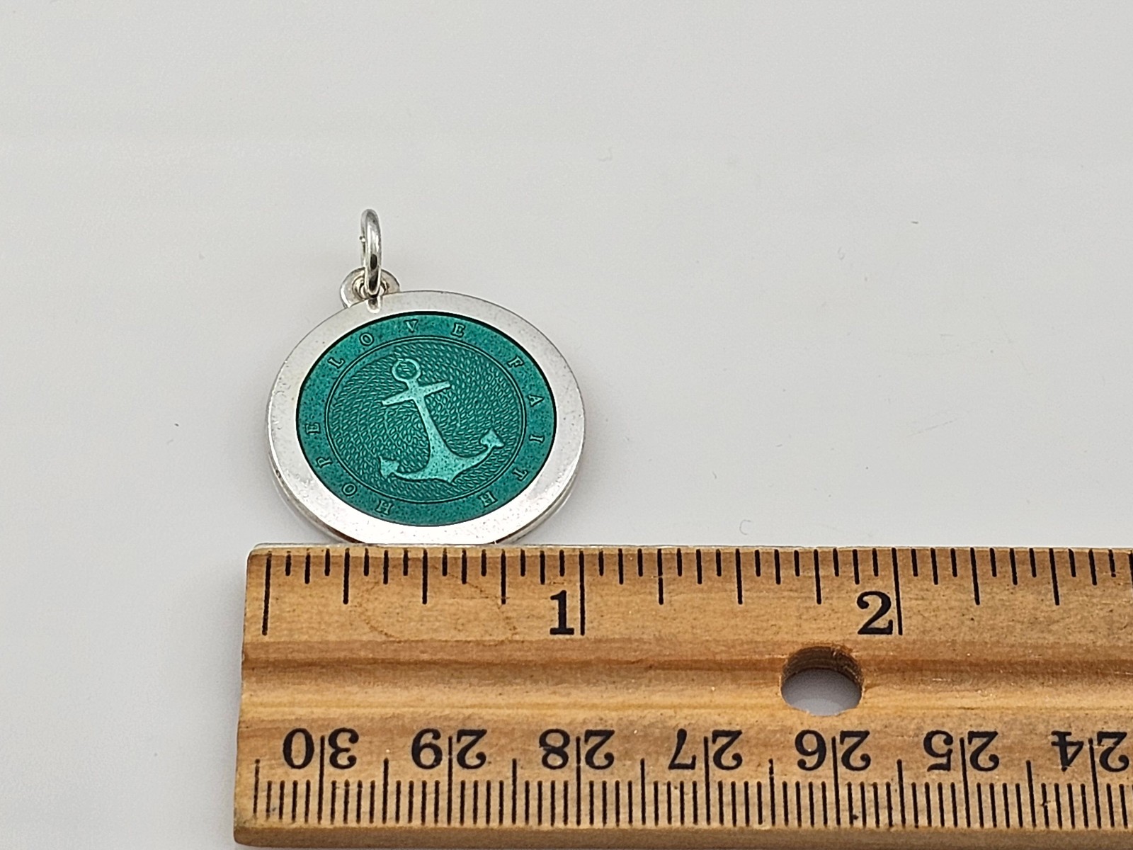 Anchor Hope Love Faith Dark Green Enamel 925 Sterling Silver Pendant 27mm