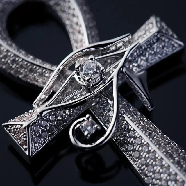 3Ct Round Cut Moissanite Ankh Men’s Cross Pendant 14k White Gold Plated Silver