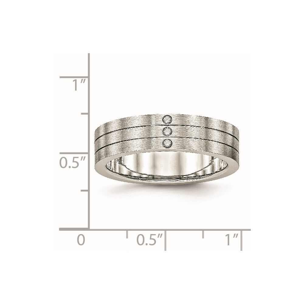 Stainless Steel Brushed w/CZ 6mm Grooved Band S:13; Women & Men