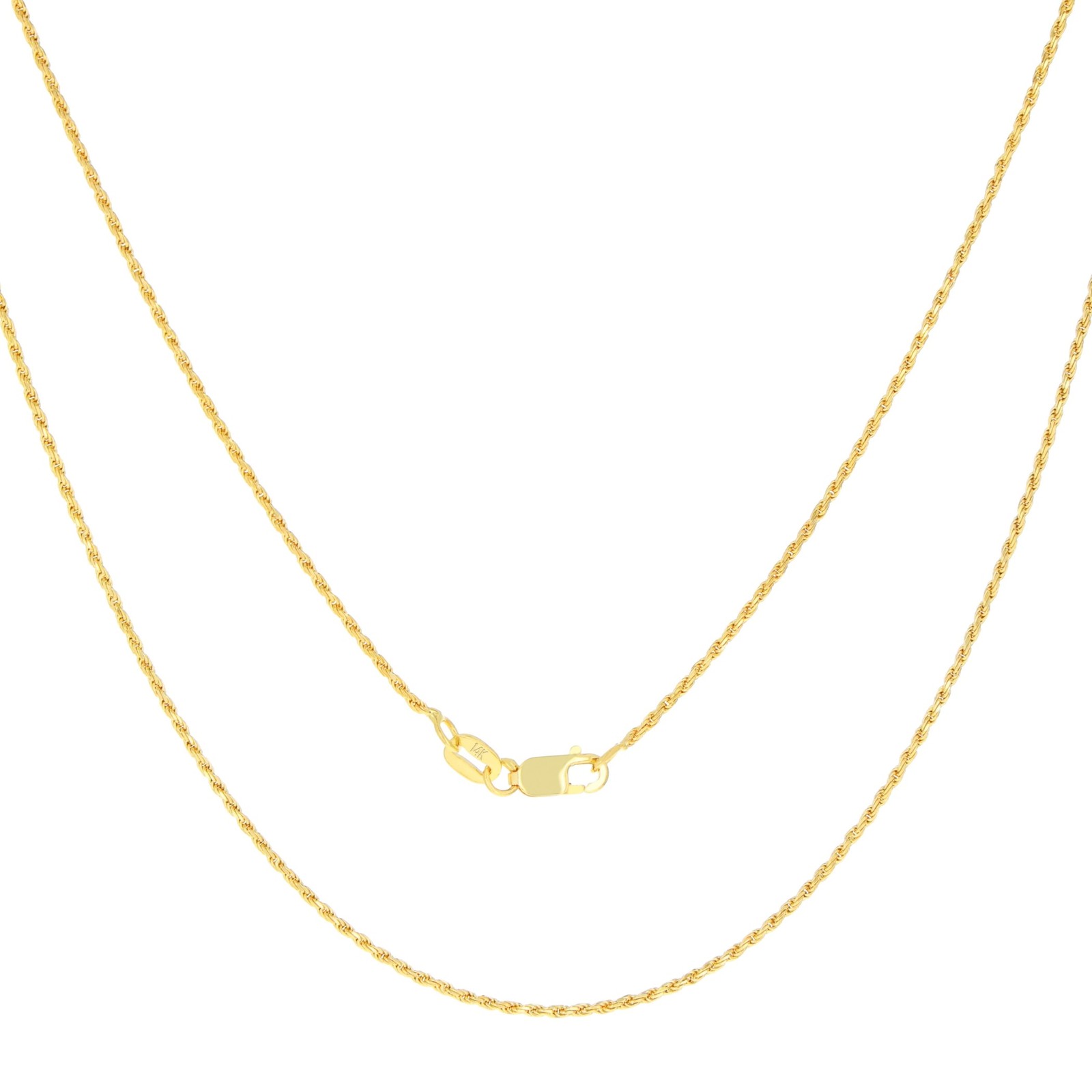 14K Yellow Gold Solid 1mm Diamond Cut Rope Link Chain Pendant Necklace 16″-30″