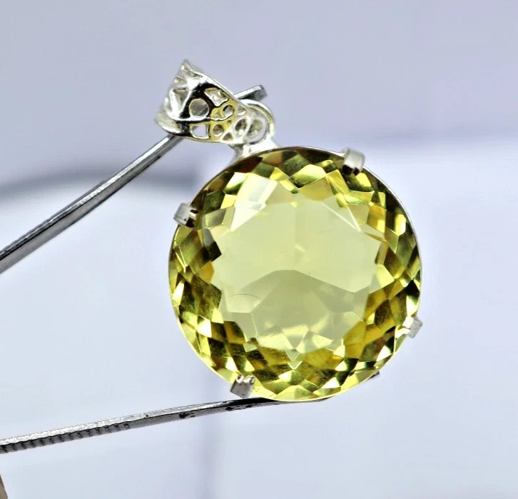 Natural Topaz 83 Ct Yellow 925 Sterling Silver Round Certified Gemstone Pendant