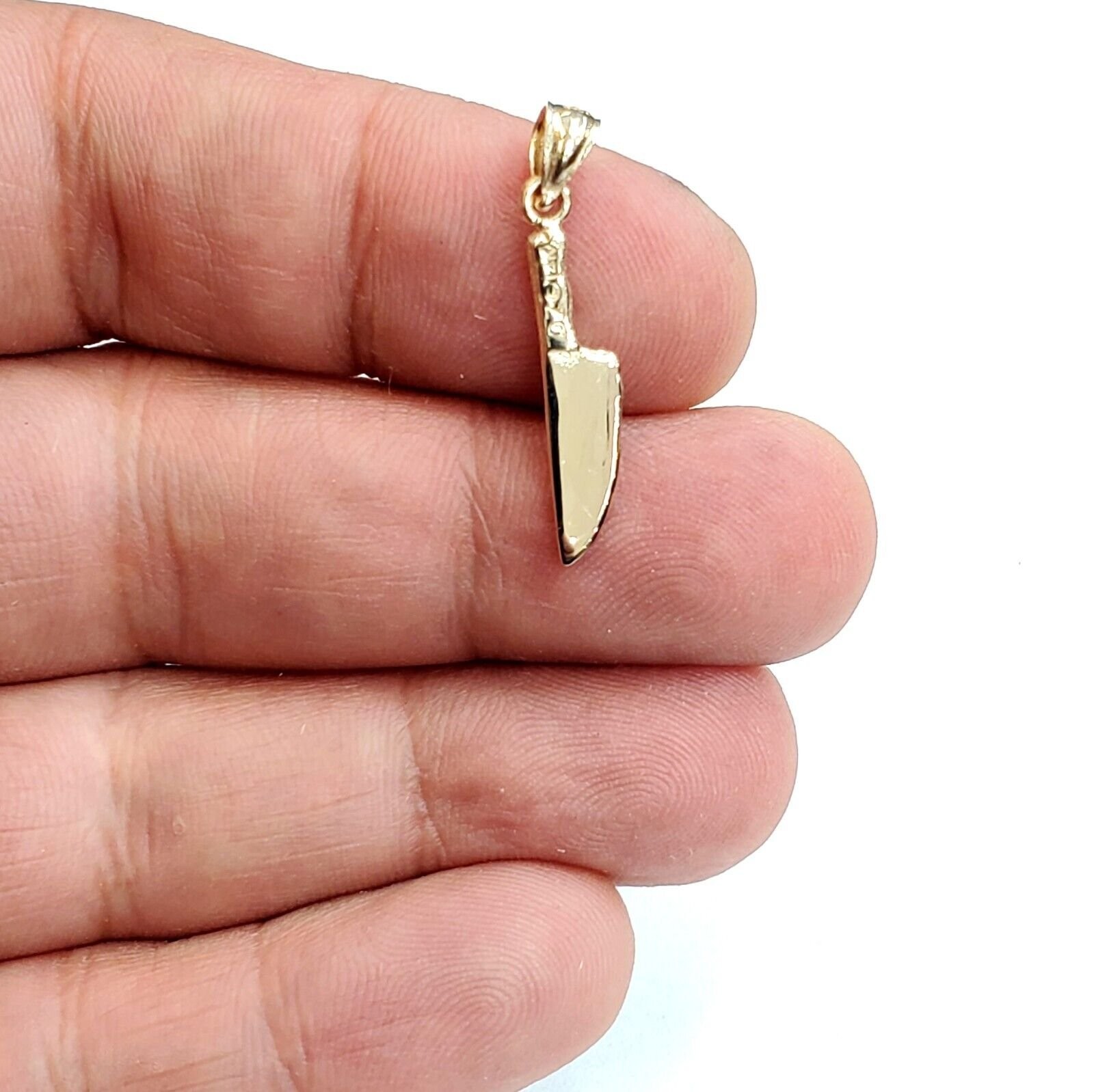 14k yellow Gold solid 3D kitchen utensil knife Pendant charm fine jewelry 1.1g
