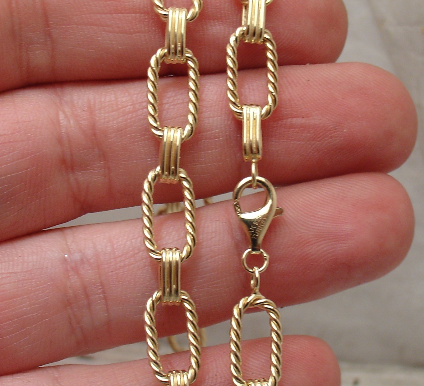 Technibond Twisted Oval Link Chain Necklace 14K Yellow Gold Plated Silver