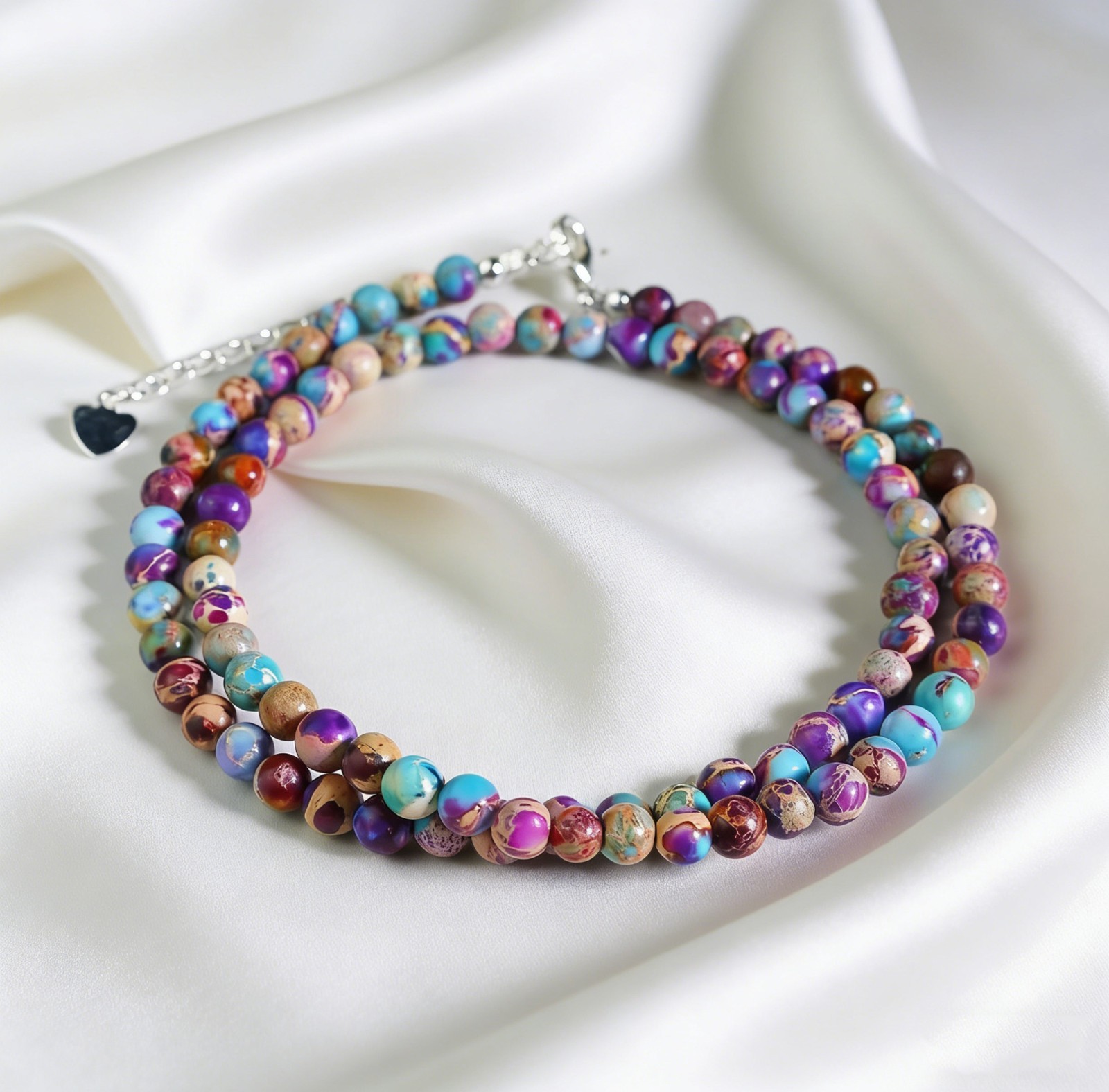 Dainty Tiny Galaxy Sea Sediment Jasper Necklace Beaded Choker Healing Crystal