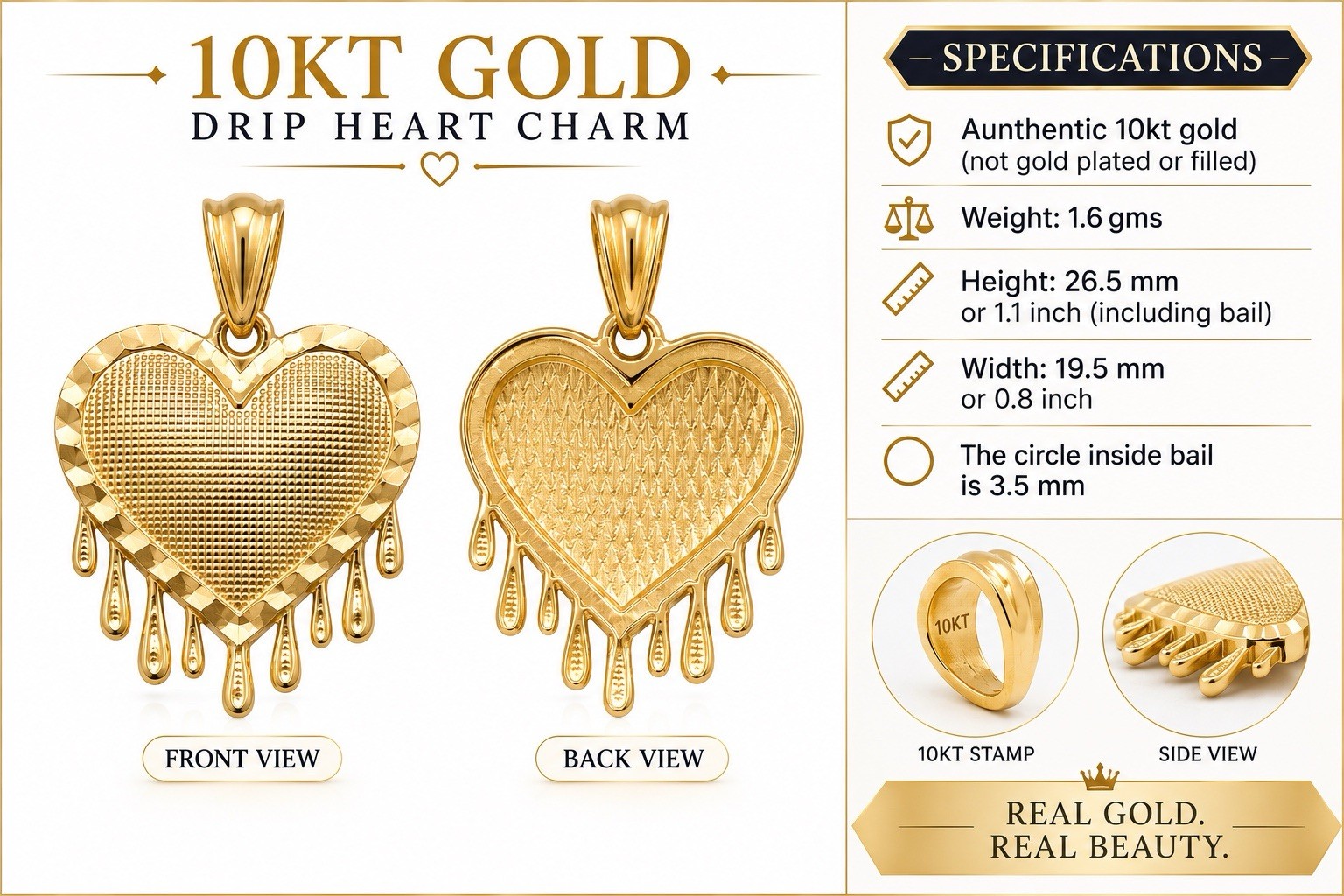 10kt Gold Dripping Heart