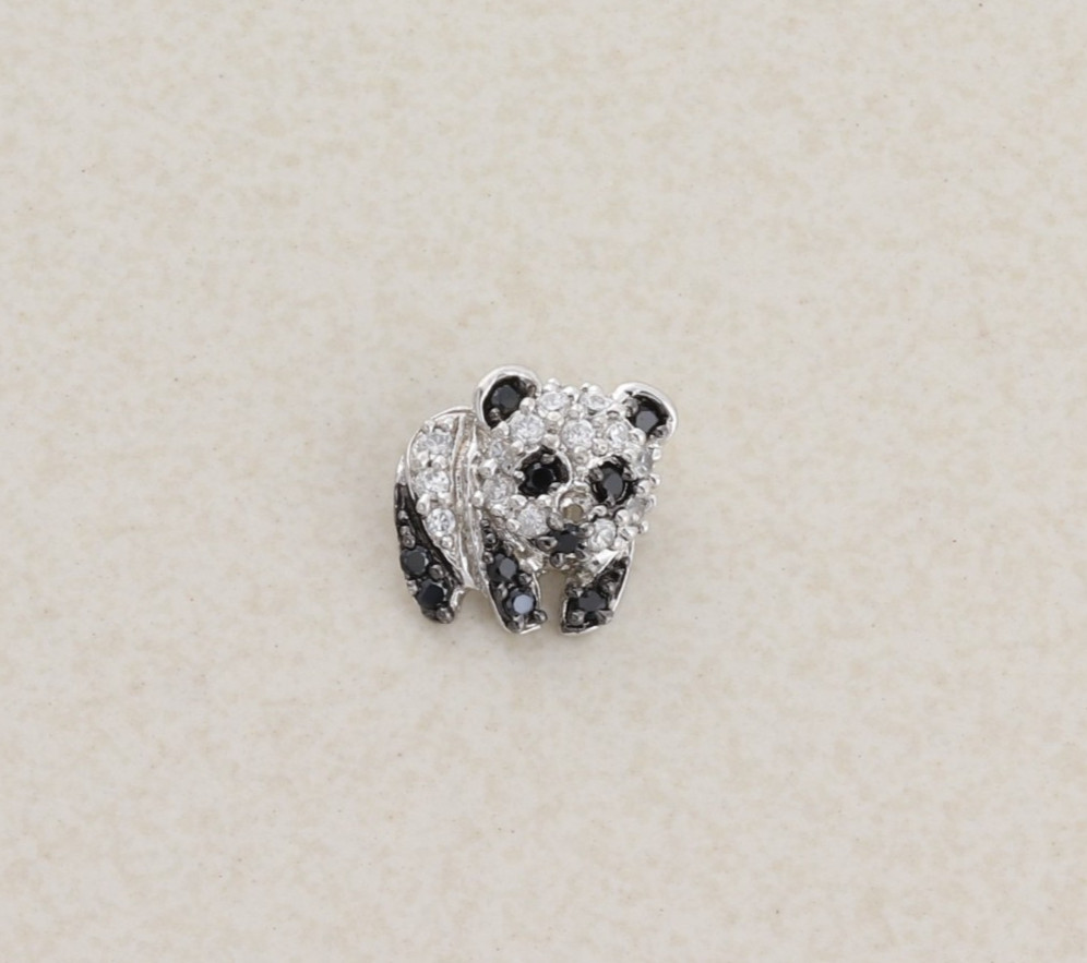 Sterling Silver Black and White Spinel Panda Pendant Tiny 1/2″ x 1/2″ inch