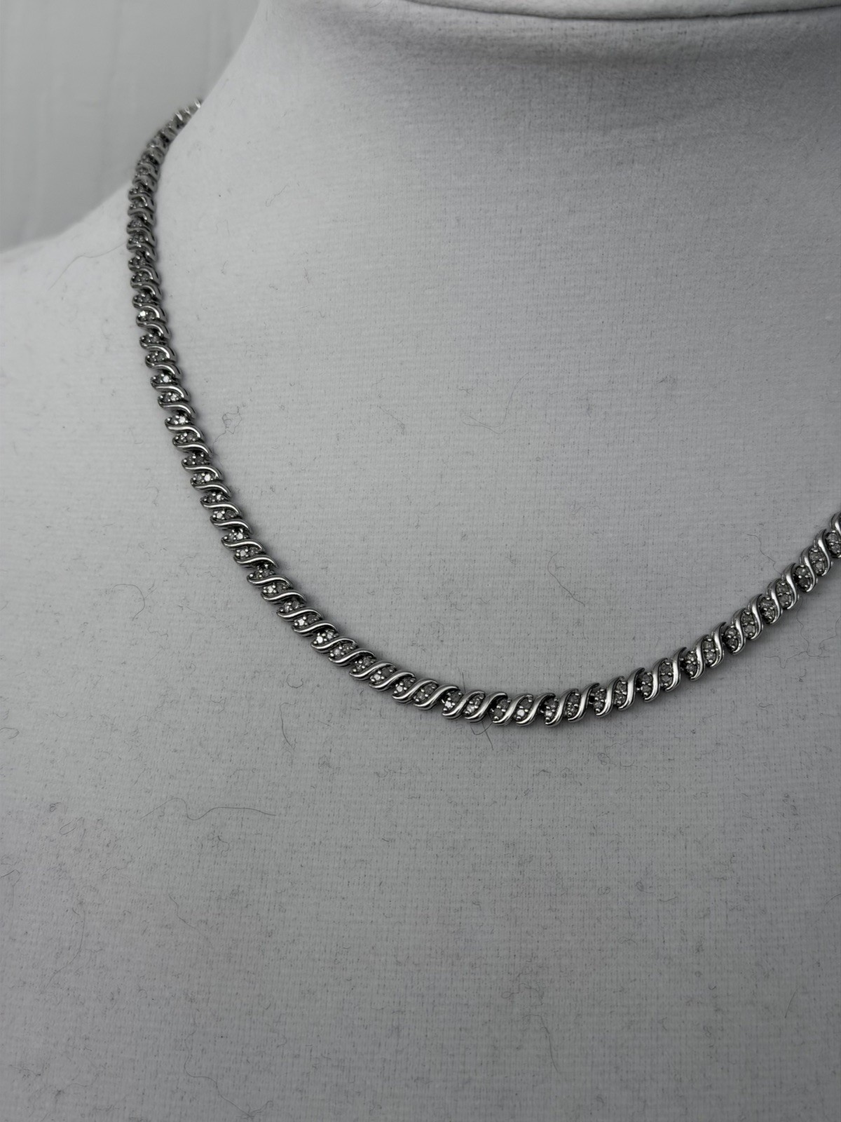 Vintage 17” Diamond Tennis Chain Necklace – 200 Melee Diamonds, 24g .925 Silver