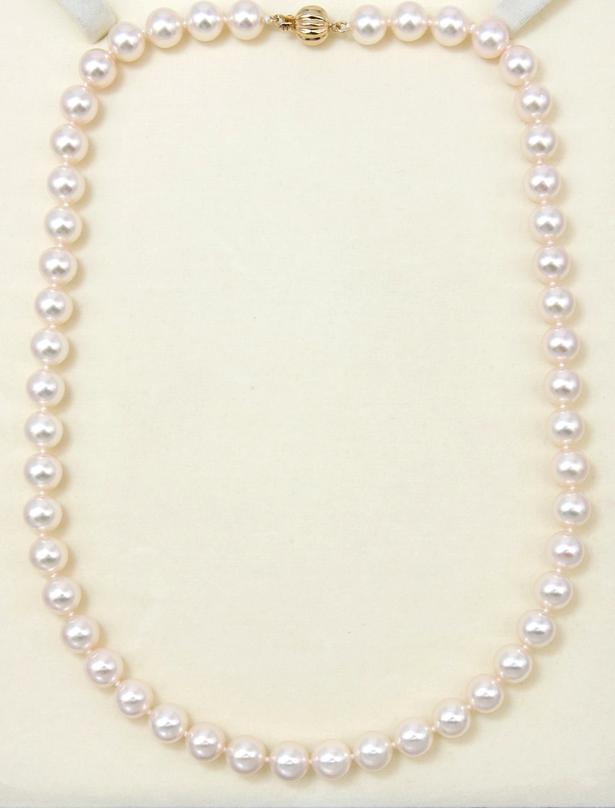 8-8.5mm White-Rose Japanese Akoya Pearl Strand Necklace 14K Yellow Gold,18″